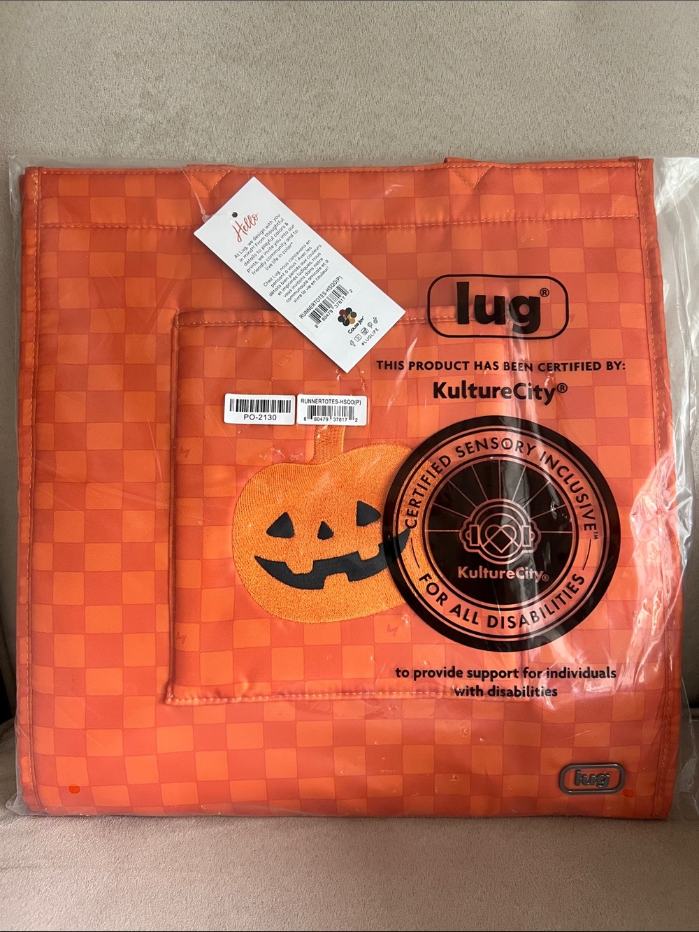 NWT Lug Halloween Runner Tote: Haunted Squares Orange Pumpkin 🎃
